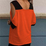 Women's Patchwork Cold Shoulder T-shirt Plus Size Tops V-Neck