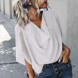 Summer Batwing Half Sleeve Women's White V-neck Loose Streetwear Blouse