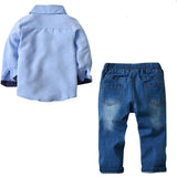 Kid Boy Clothes Set Cool 2PCS Blue Shirt+ Jean Pant Suit Outfit