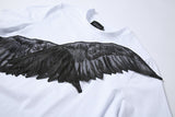 [EAM] Women Wings Mesh Split T-shirt Round Neck Short Sleeve