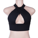 Women Halter Neck Sleeveless Backless Crop Top Bandage Vest Sexy Solid Tops
