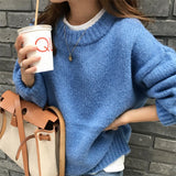 Aachoae Solid O Neck Pullover Sweaters Korean Style