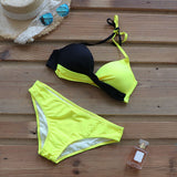 Riseado Sexy Push Up Bikinis Set Swimwear Swimsuits Halter Leaf Print