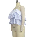 Women Camisole Tees Tops Loose Sleeveless Striped Ruffle Short Vest