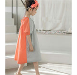 Teenager Girls Colorblock belt Dress Fashion Princess Party dress