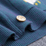 Autumn Cardigan Loose Knit Sweater Cute Cartoon Print V Neck Women Jacket