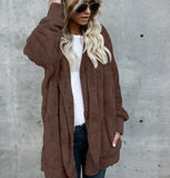 Faux Fur Teddy Bear Coat Jacket Open Stitch Winter Hooded