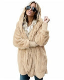 Faux Fur Teddy Bear Coat Jacket Open Stitch Winter Hooded