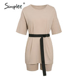 Simplee Casual solid women's two piece suit including belt solid color