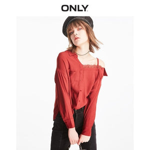 ONLY Women's Loose Fit Laced Off-the-shoulder Long-sleeved Chiffon Shirt | 119204506