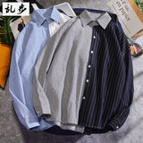 Loose Vertical Stripe Panel Men Shirt Long Sleeve Button Casual Camisa