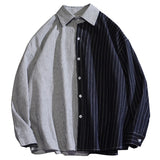 Loose Vertical Stripe Panel Men Shirt Long Sleeve Button Casual Camisa