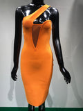 Summer Vestdios Women Sexy One Shoulder Sleeveless Orange Bodycon Bandage Dress
