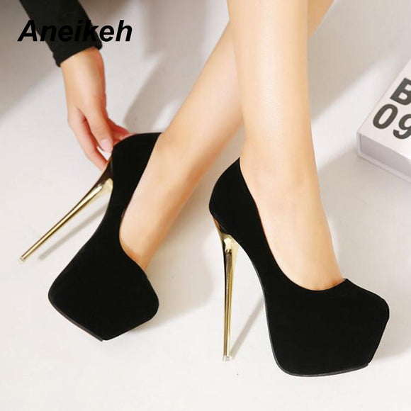 Aneikeh Sexy Pumps Women Fetish Shoes High Heel Stripper Flock Pumps 16 cm Zapatos Mujer