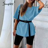 Simplee Casual solid women's two piece suit including belt solid color