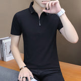 BROWON Mens T-shirt Cotton Short Sleeve Turn-down Collar Korean Style
