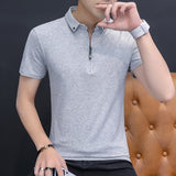 BROWON Mens T-shirt Cotton Short Sleeve Turn-down Collar Korean Style