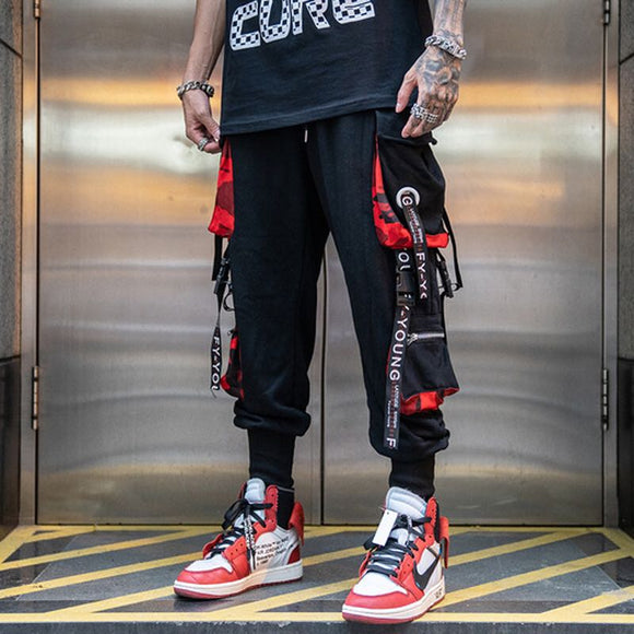 Men Hip Hop Black Cargo Pants joggers Sweatpants Overalls Streetwear