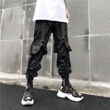 Men Hip Hop Black Cargo Pants joggers Sweatpants Overalls Streetwear