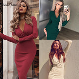 Women Solid Color Long Sleeve Elegant Office Dress