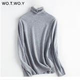 WOTWOY Basic Knitted Turleneck Sweater Slim Fit Long Sleeve