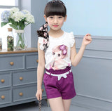 Girls Suits Summer Children Clothing Lace Sleeveless Print