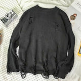Men Solid Knitting Sweater Causal Ripped Hollow Out Streetwear Hip Hop Pullover Tops