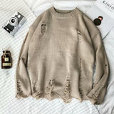 Men Solid Knitting Sweater Causal Ripped Hollow Out Streetwear Hip Hop Pullover Tops