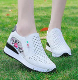 Women Casual Shoes Slip on Loafers Mixed Colors Hollow Out Increasing Internal Height Sneakers