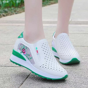 Women Casual Shoes Slip on Loafers Mixed Colors Hollow Out Increasing Internal Height Sneakers