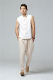 Men's Summer Waistcoat Vintage Breathable Linen Button Down Shirt