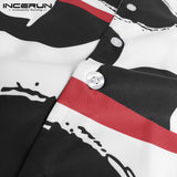 INCERUN Fashion Print Men Shirt Lapel Collar Streetwear Long Sleeve
