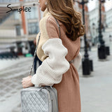 Simplee high fashion patchwork women casual turtle winter long knitted sweater dress