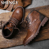 Men Winter Boots Retro Style Ankle Boots Lace Up Casual Boots