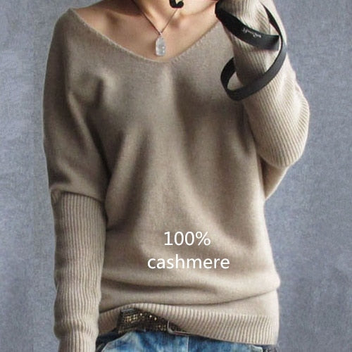 Cashmere sweaters sexy v-neck pullover loose wool