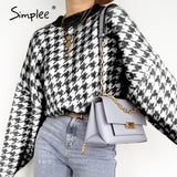 Simplee Women geometric khaki knitted sweater casual