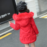Winter Cotton-padded Jacket Thick Fur Collar Hooded Long Down Outerwear Kids Coats