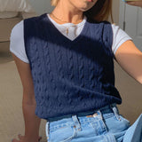 SUCHCUTE V Neck pullover Knitted Vests Preppy Style