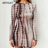 Articat Autumn Printed Women Sexy Long Sleeve O Neck Mini Dress