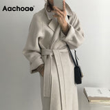Aachoae Women Elegant Long Wool Coat With Belt Long Sleeve Overcoat
