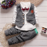 BibiCola baby boys clothing set gentleman outfits infant tracksuit 3pcs plaid t-shirt+pants+vest sets bebe sport suit