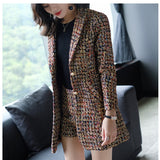 Winter Women Tweed Wool Jacket Coat And High Waist Shorts Suit Two Piece Sets