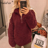 Nadafair Winter Fluffy Fleece Oversized Warm Sweater Fuax Fur Pullovers