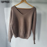 toppies Fall Woman Sweater loose deep v-neck one shoulder knitter tops