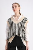 KPYTOMOA Women Oversized Houndstooth Sleeveless Vest Sweater Waistcoat Chic Tops