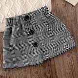 2-7Y Fall Winter Baby Girls Clothes Sets Turtleneck Knit Sweater Tops + Plaid Print Mini Skirt