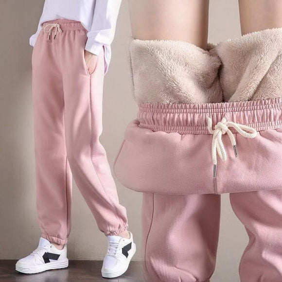Winter Women Sweatpants Workout Fleece Trousers Solid Thick Warm Running Pantalones Mujer