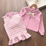 Melario Autumn Winter Girls Top and Plaid Princess Baby Sweater Knitted Dress 2Pcs