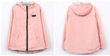 Women Bomber Jacket Pocket Zipper Hooded Two Side Wear Loose Plus Size Windbreaker