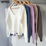 toppies Fall Woman Sweater loose deep v-neck one shoulder knitter tops